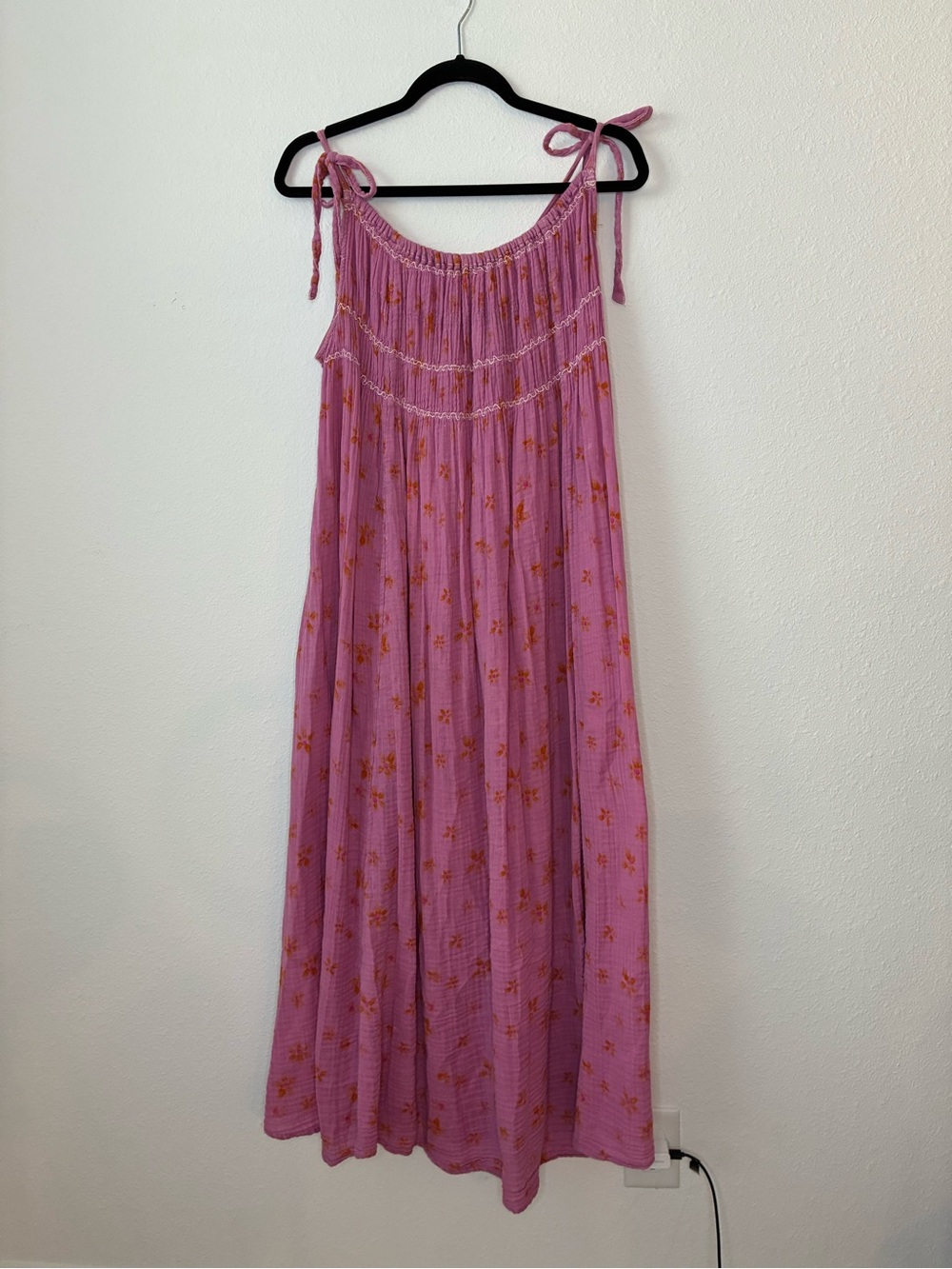 Free People Pink Floral Tie-Shoulder Maxi Dress